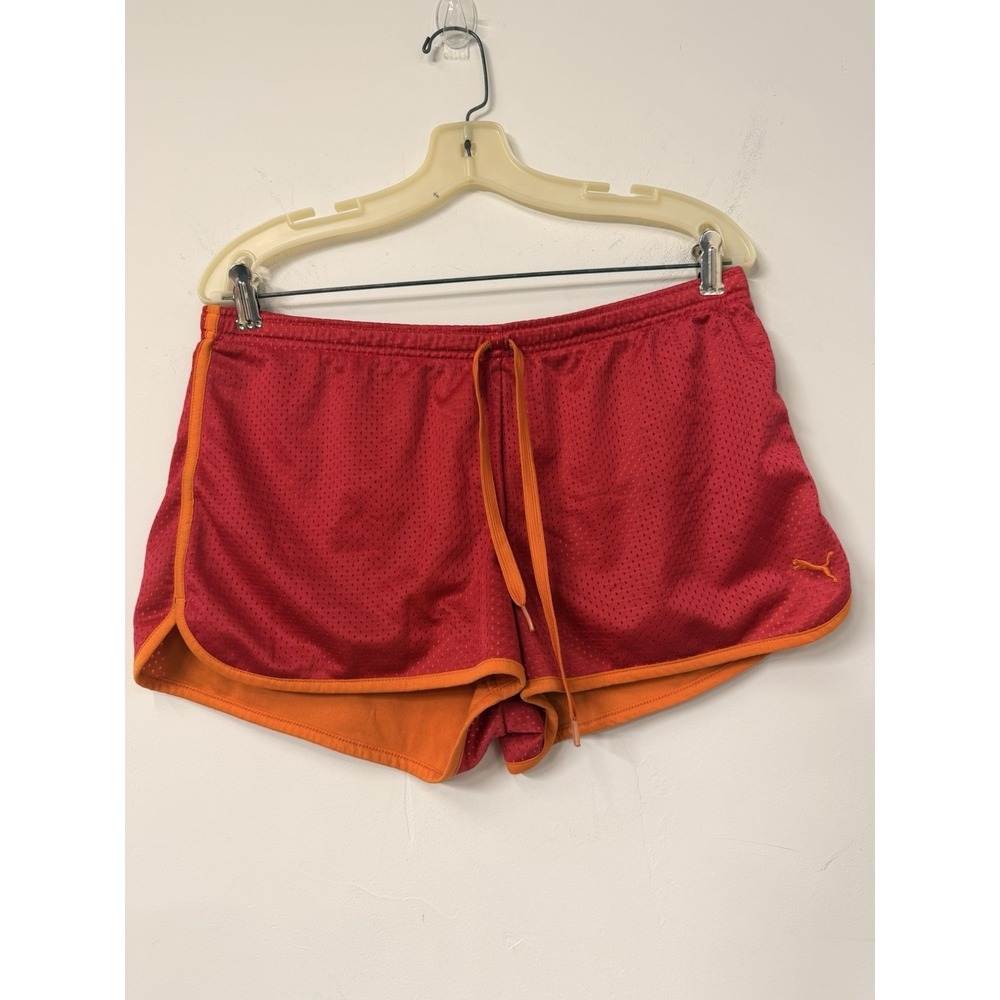 Vtg PUMA Women's Large Mesh Pink and‎ Orange Workout Active Running Shorts Gym